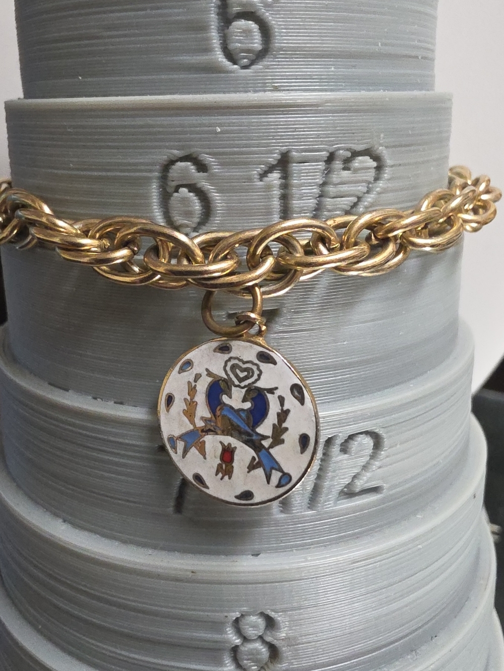 Vintage Gold Tone Double Link Chain Bracelet, Enamel Lovebirds